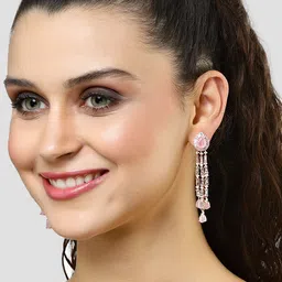 KARATCART Rose Gold & Peach-Coloured Classic Drop Earrings image 5