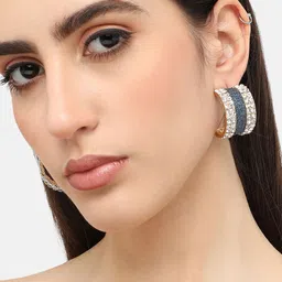 SOHI Gold-Plated Stone-Studded Half Hoop Earrings-image-94