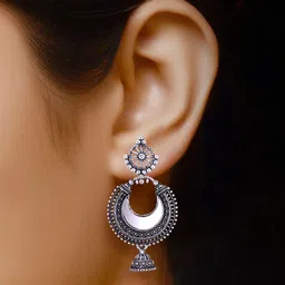 MEENAZ Set Of 2 Silver-Plated Stainless Steel Peacock Shaped Jhumkas image 2