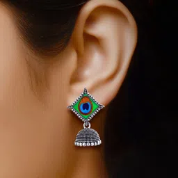 MEENAZ Set Of 2 Silver-Plated Oxidised Jhumkas image 2