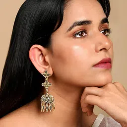 TEEJH Gold-Plated Oxidised Studded Dome Shaped Jhumkas Earrings image 5