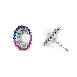 AMI Multicoloured Silver-Plated  CZ Studded Circular Studs Earrings image 5