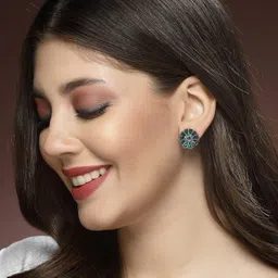 ADIVA Silver-Plated Oxidised Floral Studs Earrings image 4