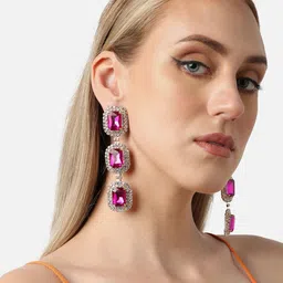 SOHI Pink Gold-Plated Contemporary Drop Earrings image 5
