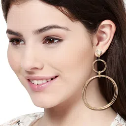 CHOCOZONE Women Set Of 3 Gold-Toned Contemporary Drop Earrings image 2