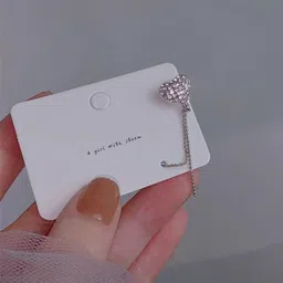 DESTINY JEWELS Silver-Plated Cubic Zirconia Stones Studded and Beaded Heart Drop Earrings image 2