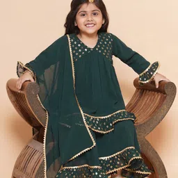 Aj DEZInES Girls Ethnic Motif Printed Empire Gotta Patti Kurti with Sharara & Dupatta image 4