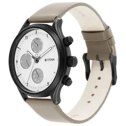 Titan Men White Brass Dial & Grey Leather Straps Analogue Multi Function Watch 1803NL02 image 2