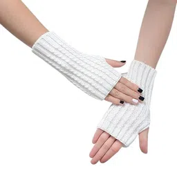 Krystle Winter Gloves for Women Touch Screen Gloves Warm Fleece Lined Gloves Pack Of 01(Free Size,White) image 1