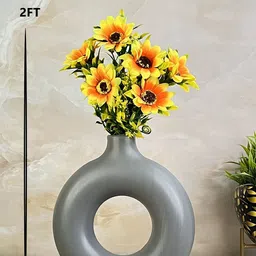 Akaar Decor Grey & Yellow Sunflower Bunch Artificial Flower with Donut Pot image 2