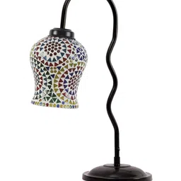 Devansh Black & White Printed Zig Zag Curvy Table Lamp With Mosaic Glass Lamp Shade image 5
