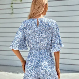 StyleCast Blue & White Floral Printed Basic Jumpsuit image 5