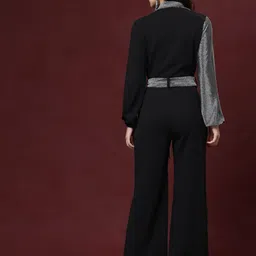 KASSUALLY Sparkle Foil Knitted Colourblocked Basic Jumpsuit image 3