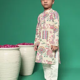 Readiprint Fashions Boys Floral Printed Regular Pure Cotton Kurta with Pyjamas image 5