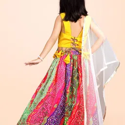 BAESD Girls Bandhani Printed Mirror Work Ready to Wear Lehenga & Blouse With Dupatta image 5