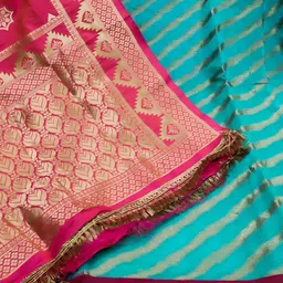 SHADOW & SAINING Striped Woven Design Zari Jacquard Unstitched Dress Material image 2