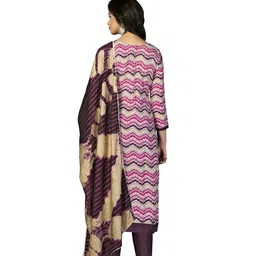 MANVAA Chevron Printed Mirror Work Pure Cotton Unstitched Dress Material image 2