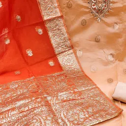 KALINI Floral Woven Design Organza Unstitched Dress Material image 5