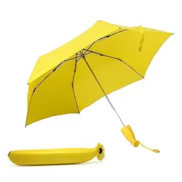 kridez KRIDEZYellow Stylish Banana Shaped Mini Foldable Umbrella for Women image 3
