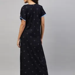 TRUNDZ Navy Blue Printed Maxi Nightdress image 2