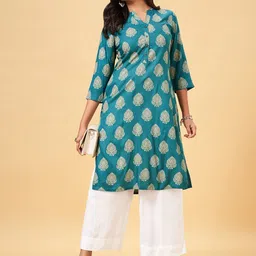 RANGMANCH BY PANTALOONS Ethnic Motifs Printed Band Collar Kurta image 4
