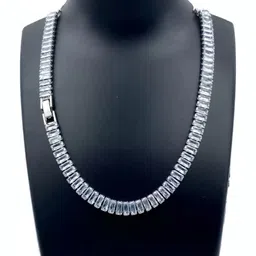 MEENAZ Men Stainless Steel Silver-Plated American Diamond Studded Choker Necklace image 4