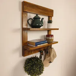 symplify Verona Wooden Wall Shelf Organiser With Key Holders image 3