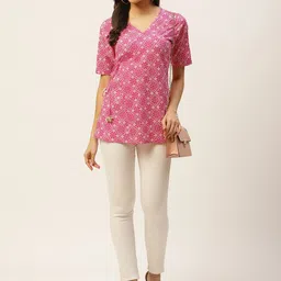 FABRIC FITOOR Pink & White Printed Pure Cotton Wrap Top image 4