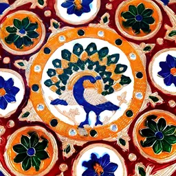 apka mart Steel & Red Peacock Design Pooja Plate image 5