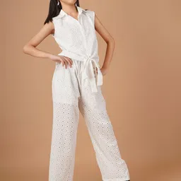 Unique Designers Girls Self Design Shirt Collar Top with Palazzos image 4