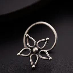 House of Aadyaa Sterling Silver Oxidised Flower Shaped Stud Nosepin image 4