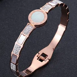 Jewels Galaxy Rose Gold-Plated Mother of Pearl Stainless Steel Bangle-Style Bracelet image 2