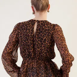 Freehand by The Indian Garage Co Abstract Printed Puffed Sleeves Peplum Top image 5