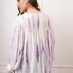 Vishudh Purple Embroidered & Printed Tie-Up Neck High-Low Top image 2