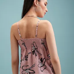 Tokyo Talkies Peach-Coloured Abstract Printed Shoulder Straps Peplum Top image 2