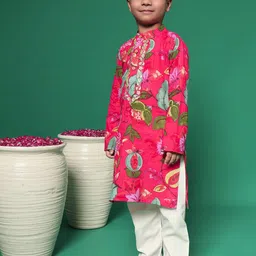 Readiprint Fashions Boys Floral Printed Regular Thread Work Pure Cotton Kurta with Pyjamas image 2