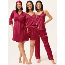 Clovia Chic Basic Short Robe, Cami Top With Matching Pyjama and Shorts (Set of 4)-image-16
