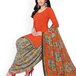 MIRAAN Round Neck Ethnic Motifs Printed Pure Cotton Straight Kurta with Patiala & Dupatta image 4
