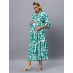 Mamma's Maternity Turquoise Rayon Pregnancy/Feeding Long Dress with Belt (Set of 2) image 5