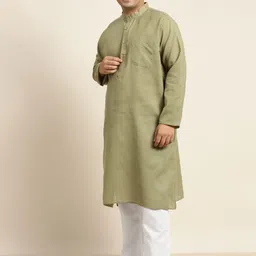 SOJANYA PLUS Men Plus Size Green Solid Kurta & Churidar Comes With a Nehru Jacket image 5