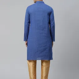 Manthan Men Blue Solid Straight Kurta image 5