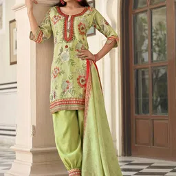 MOJILAA Floral Embroidered Regular Mirror Work Silk Chiffon Kurti with Salwar & Dupatta-picture-10