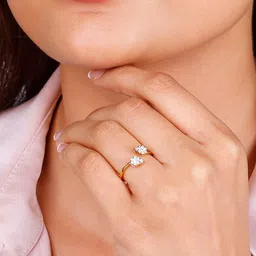 GIVA Graceful Leaf 14KT Gold Diamond Studded Finger Ring-2.0 gm image 3