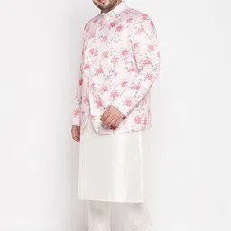 VASTRAMAY Men Cream-Coloured Floral Kurta with Churidar image 3