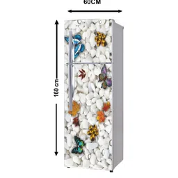 WallDaddy White & Blue Stone & Butterfly Printed Self-Adhesive Refrigerator Sticker image 5