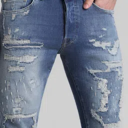 Jack & Jones Men Slim Fit Low-Rise Highly Distressed Heavy Fade Stretchable Jeans image 3