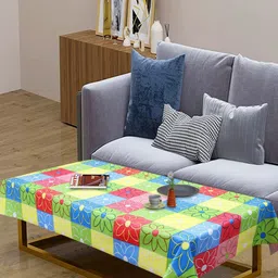 Dakshya Industries Blue & Red Floral Printed Waterproof 4-Seater Table Cover image 4