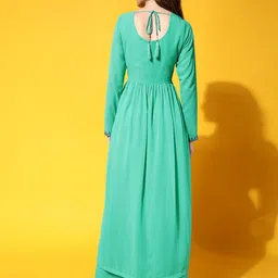 Poshak Hub Floral Embroidered Thread Work Georgette A-Line Kurta With Palazzos image 2