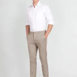 Arrow New York Men Plain Flat-Front Slim Fit Mid Rise Dobby Formal Trousers image 4