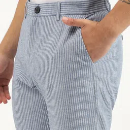United Colors of Benetton Men Striped Relaxed Fit Cotton Linen Mid-Rise Trousers image 5